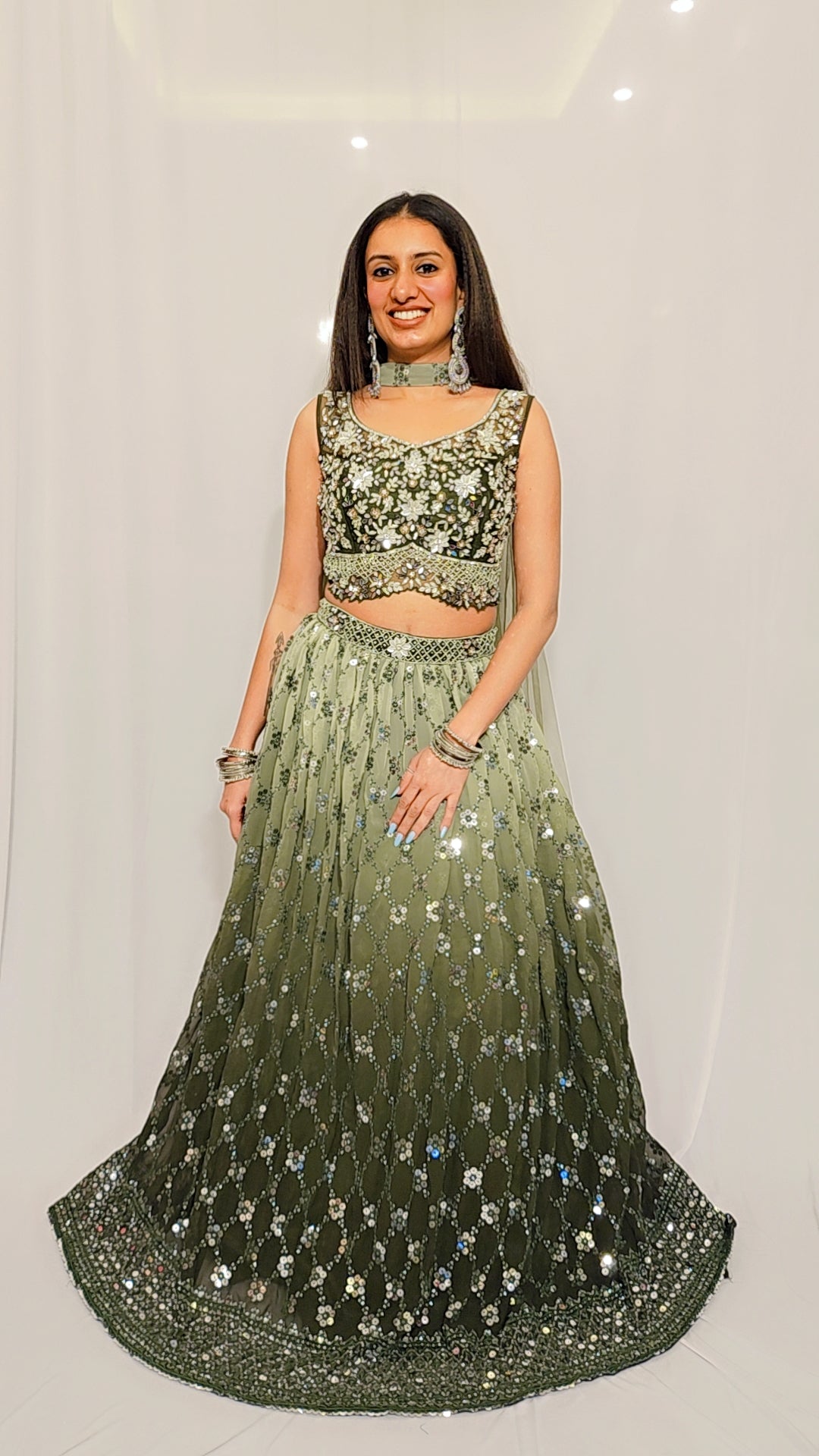 Green Ombre Lehenga