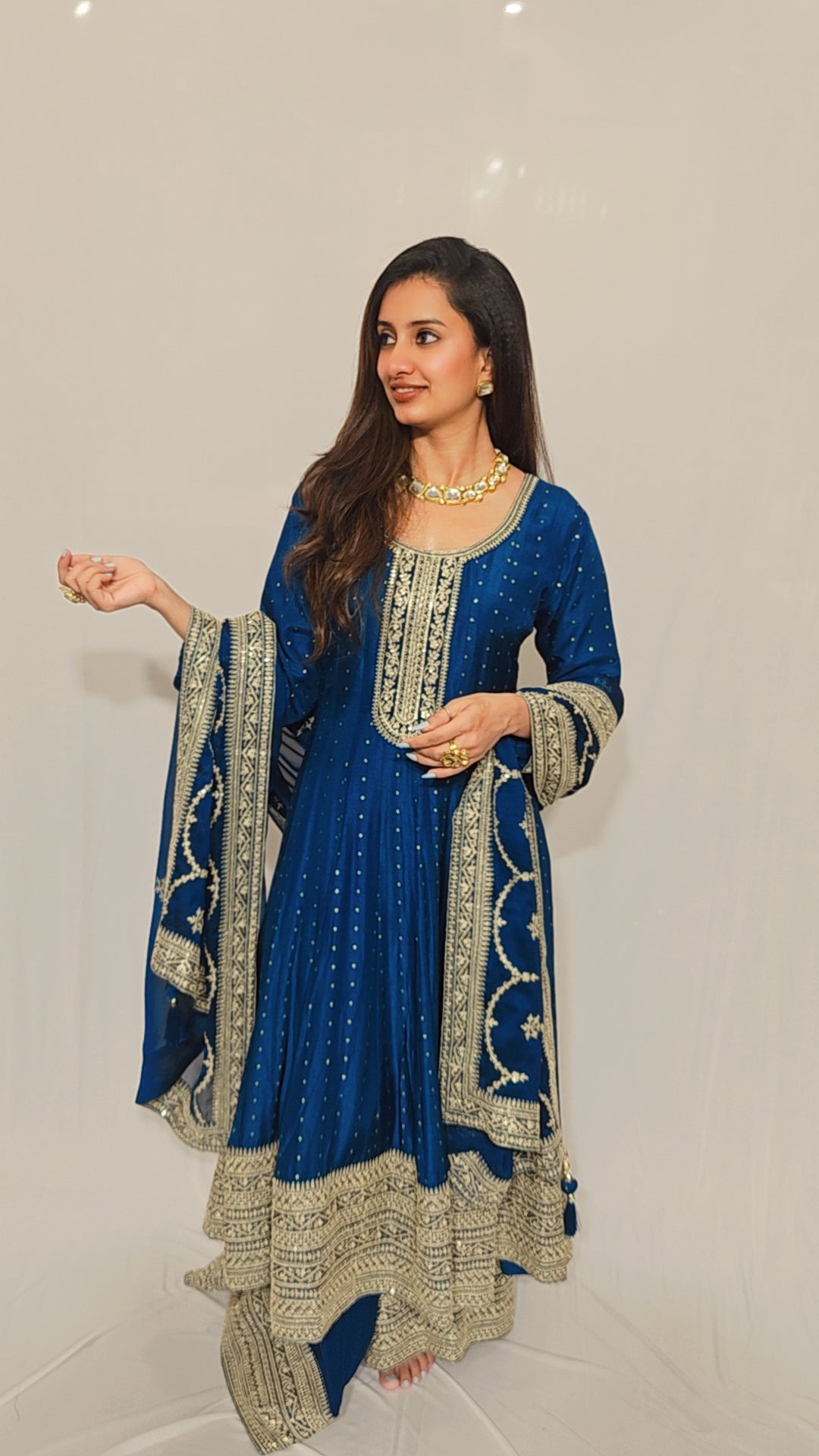 Teal Anarkali Set