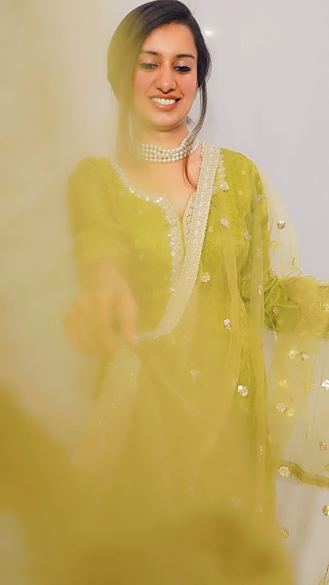 Green Gold Anarkali Set