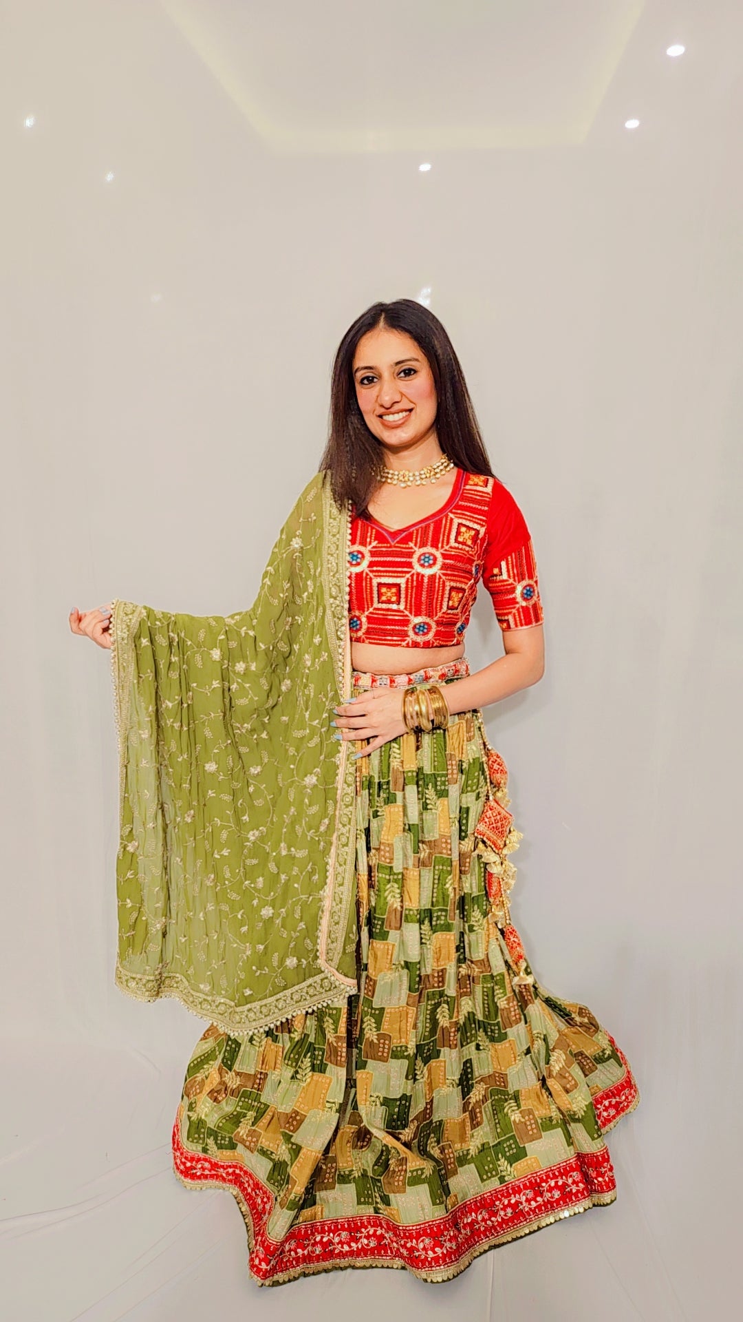 Red Green Maharani Lehenga