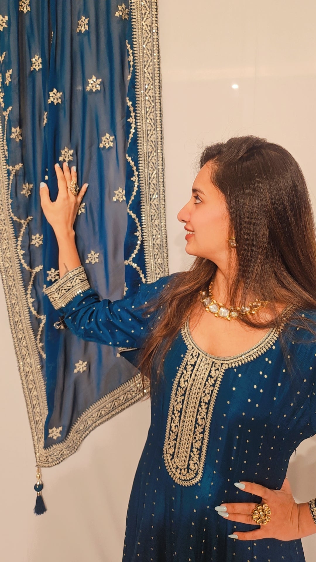 Teal Anarkali Set