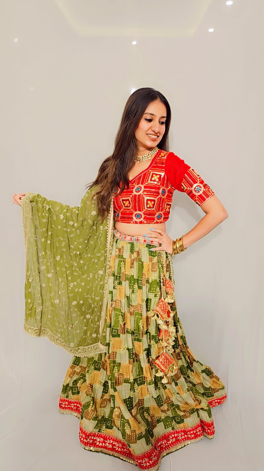 Red Green Maharani Lehenga