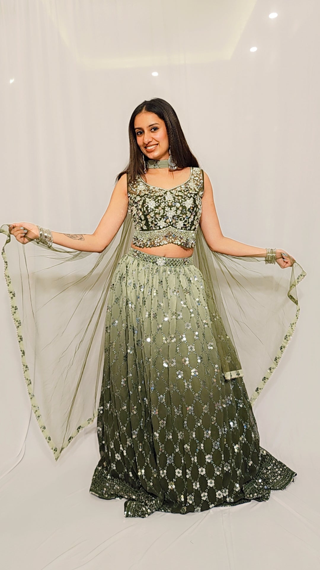 Green Ombre Lehenga