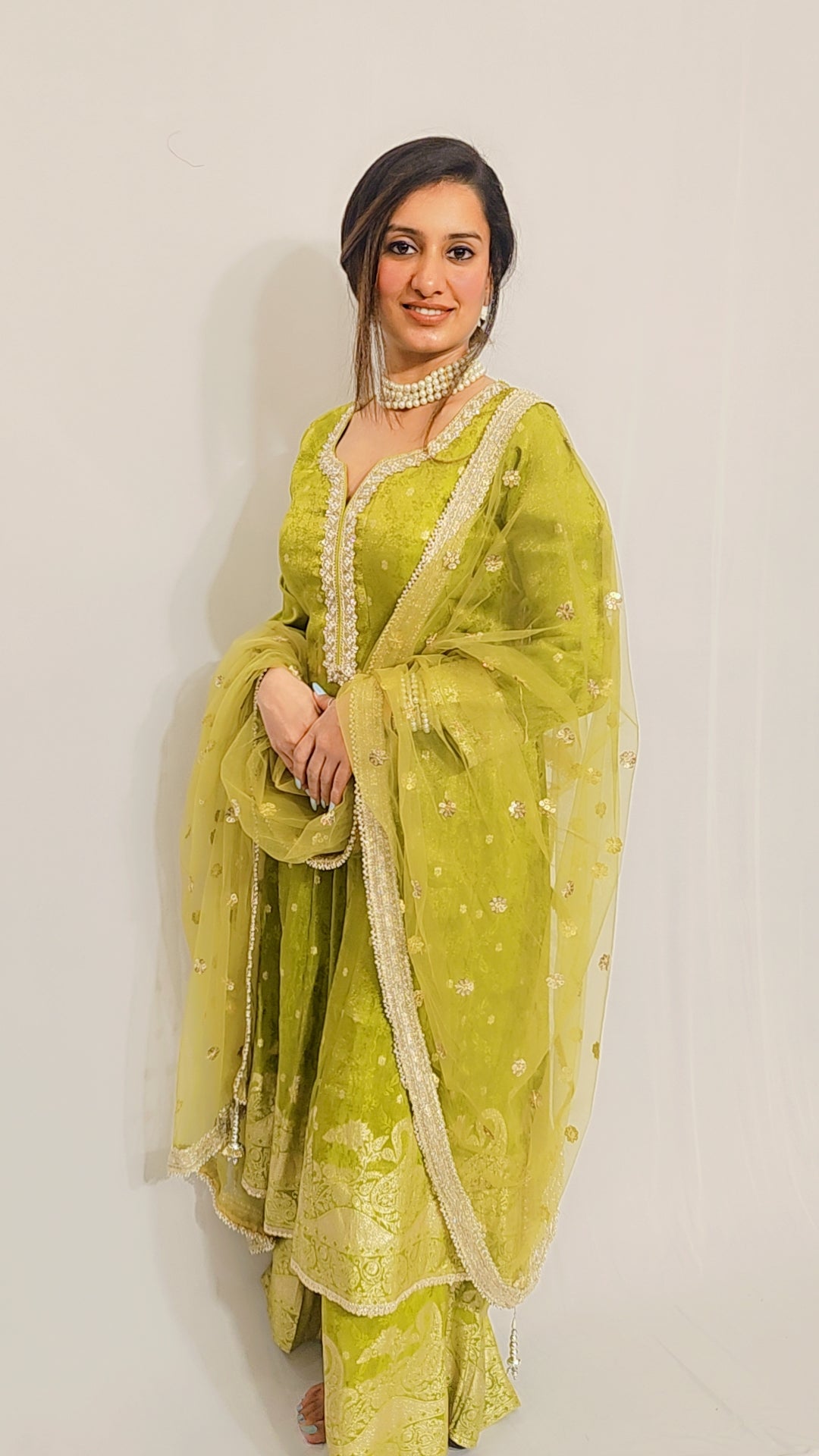 Green Gold Anarkali Set