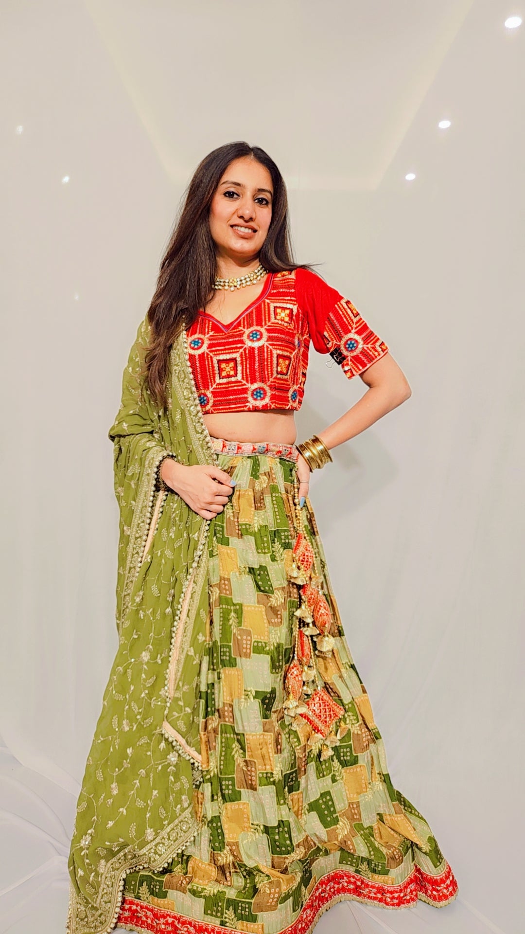 Red Green Maharani Lehenga