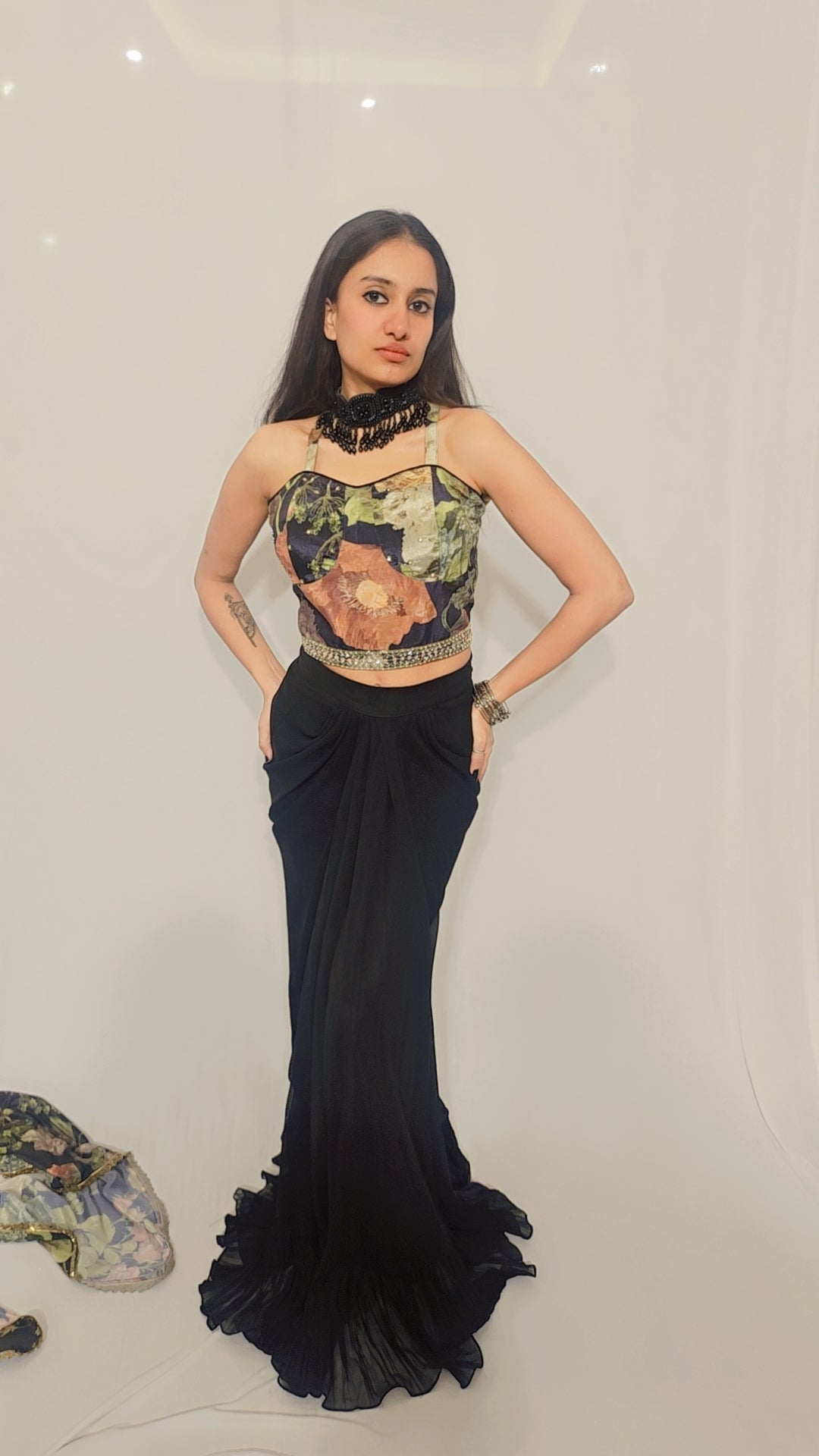 Black Dhoti Shrug Set