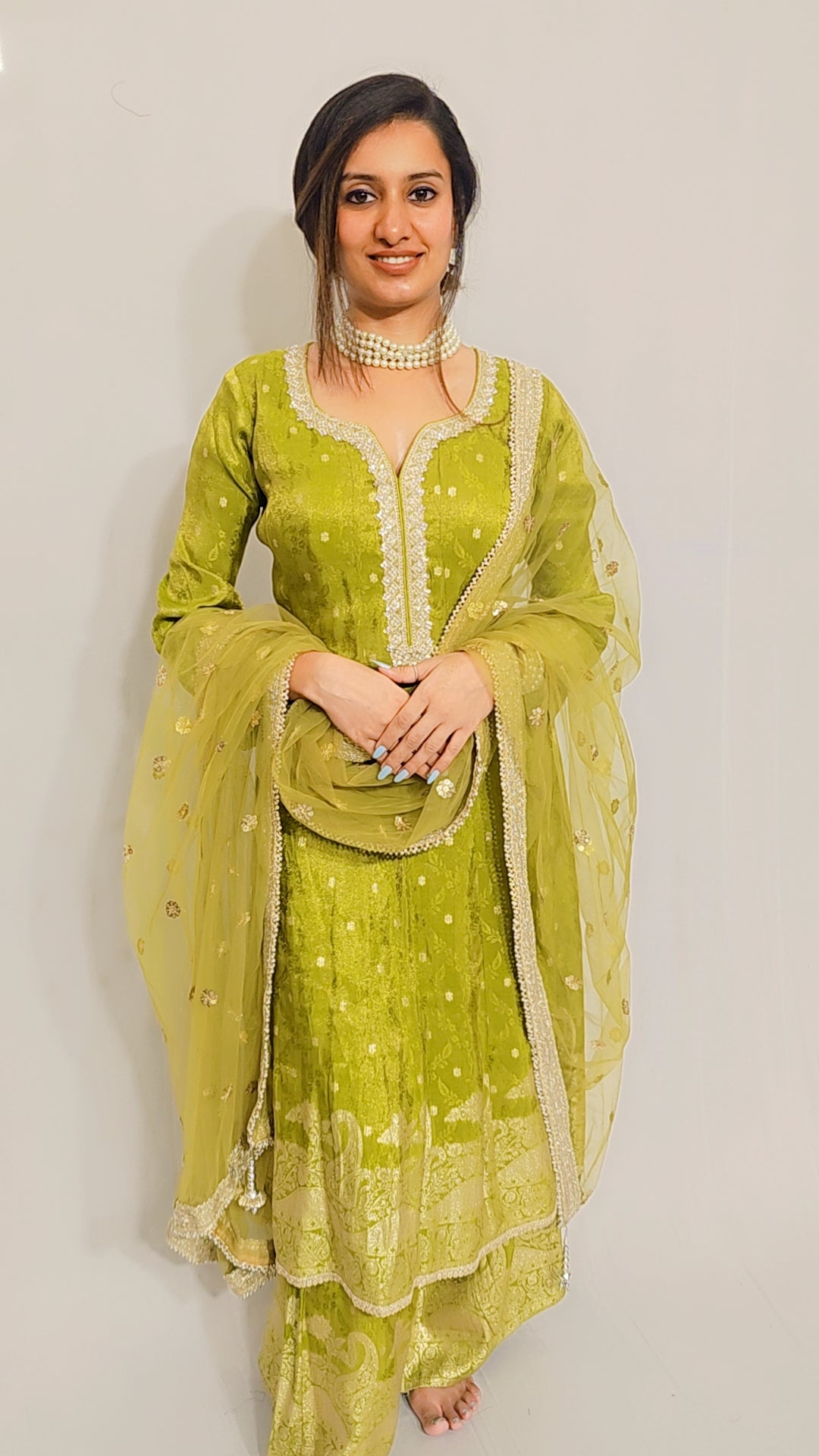 Green Gold Anarkali Set