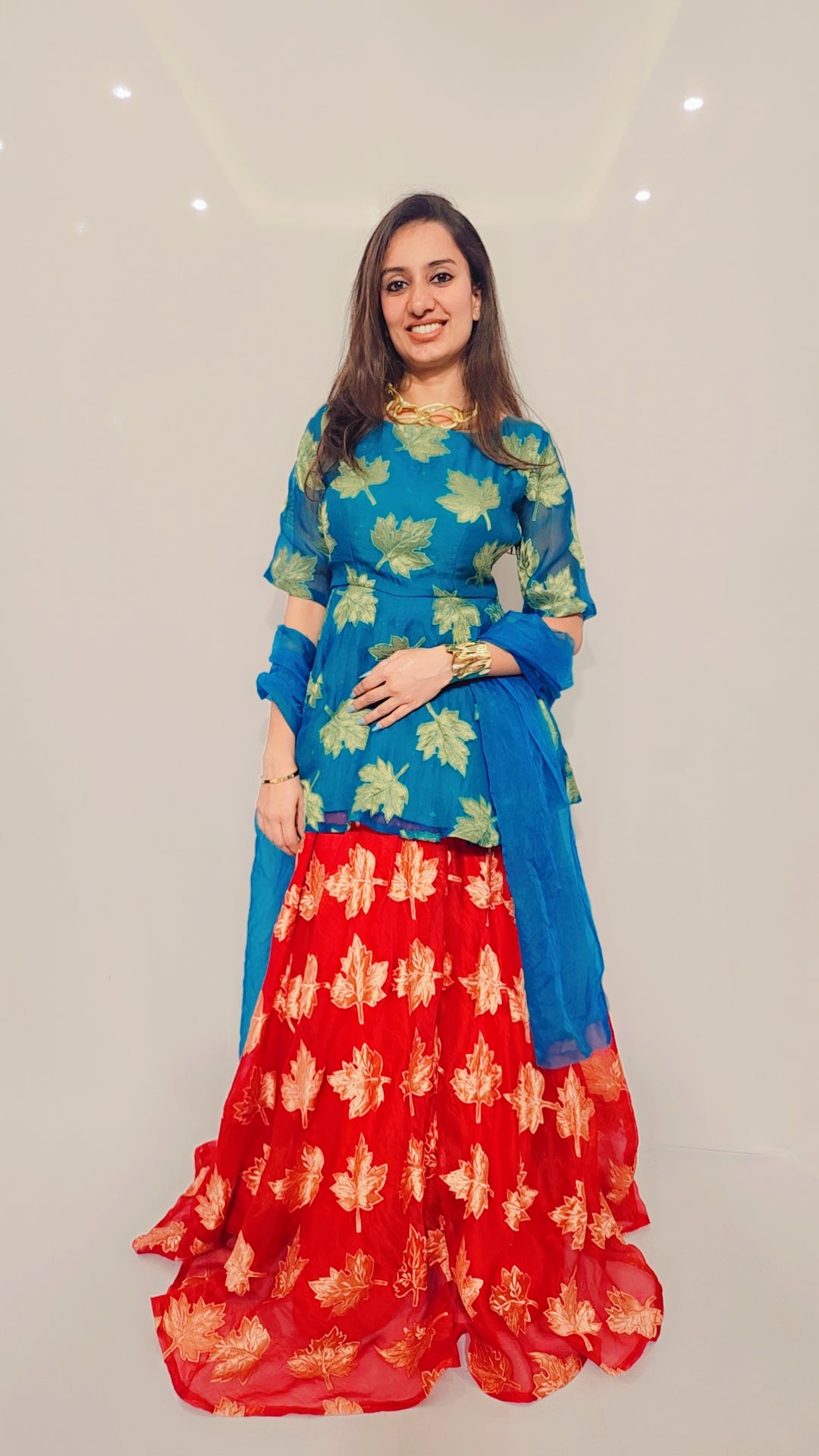 Red Aqua Skirt Set