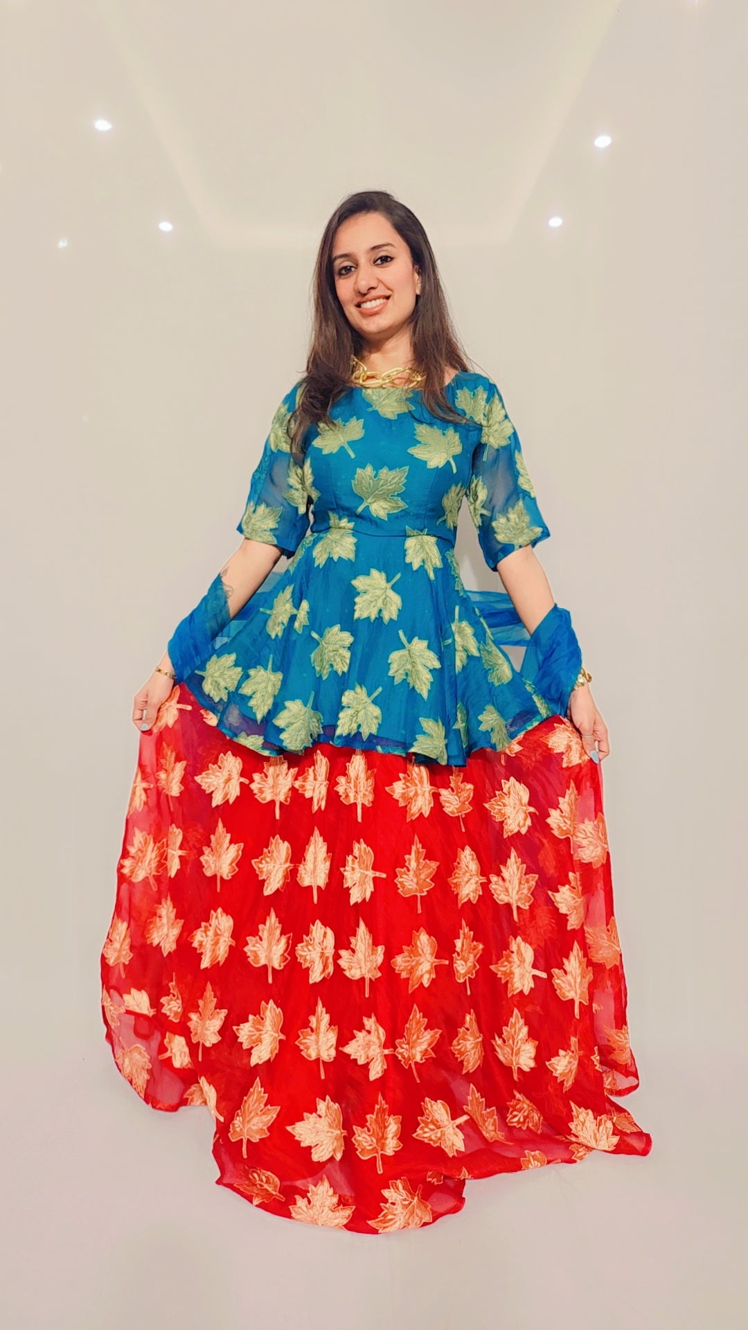 Red Aqua Skirt Set