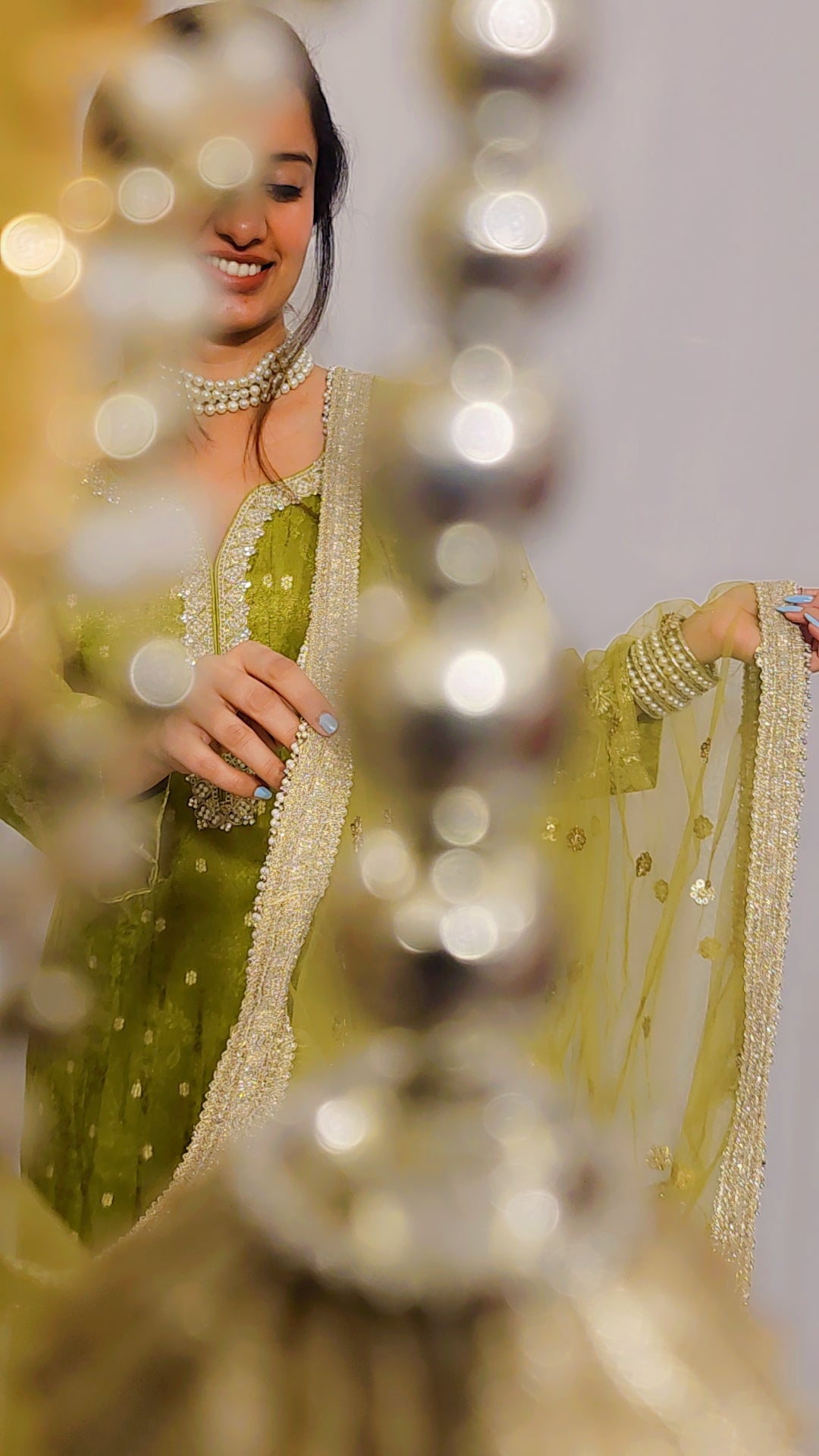 Green Gold Anarkali Set