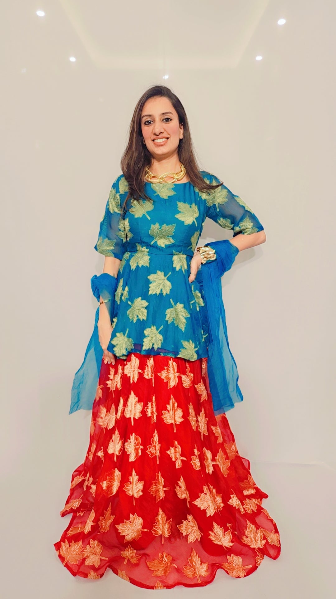 Red Aqua Skirt Set