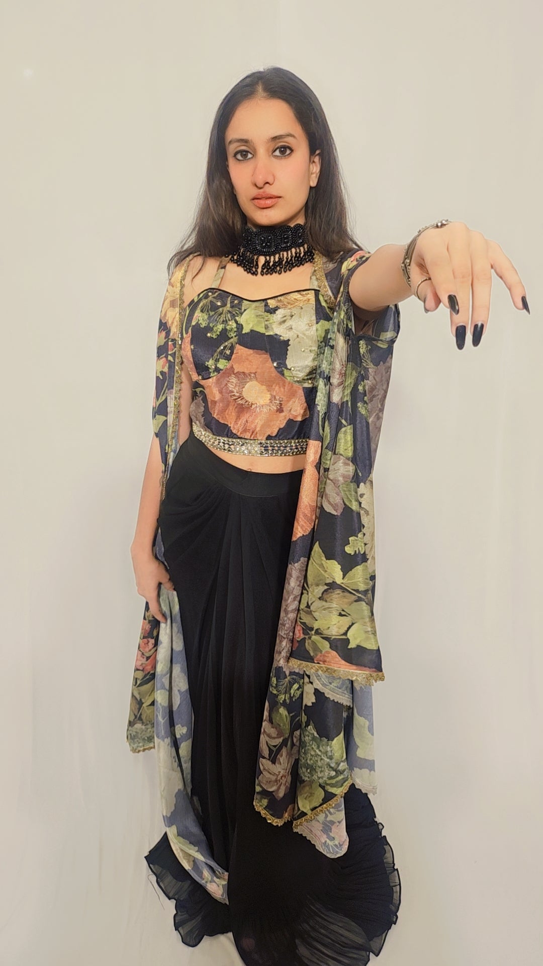 Black Dhoti Shrug Set