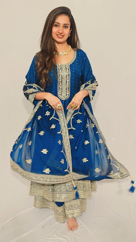 Teal Anarkali Set
