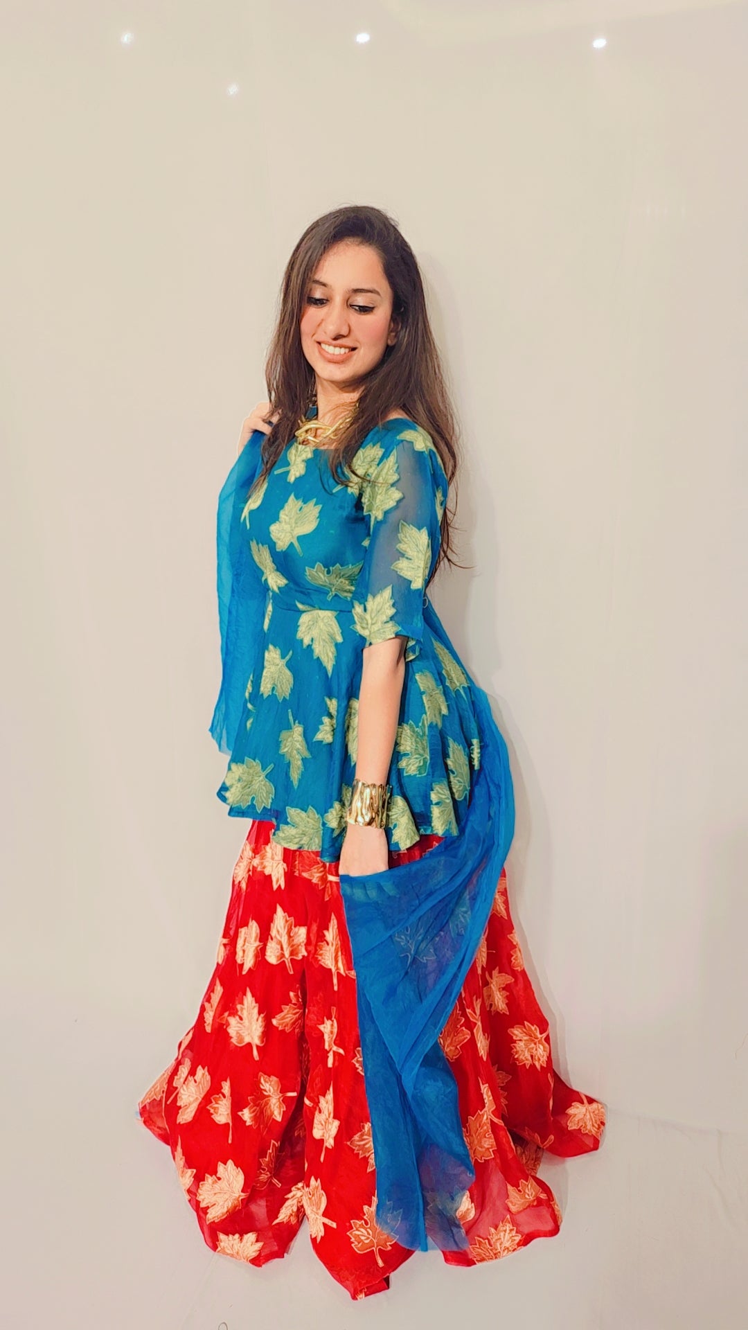 Red Aqua Skirt Set