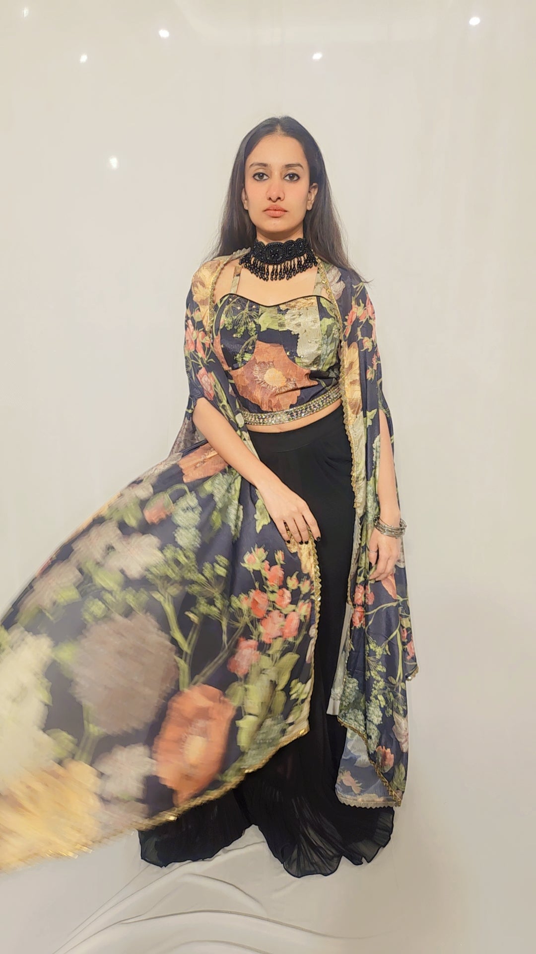 Black Dhoti Shrug Set