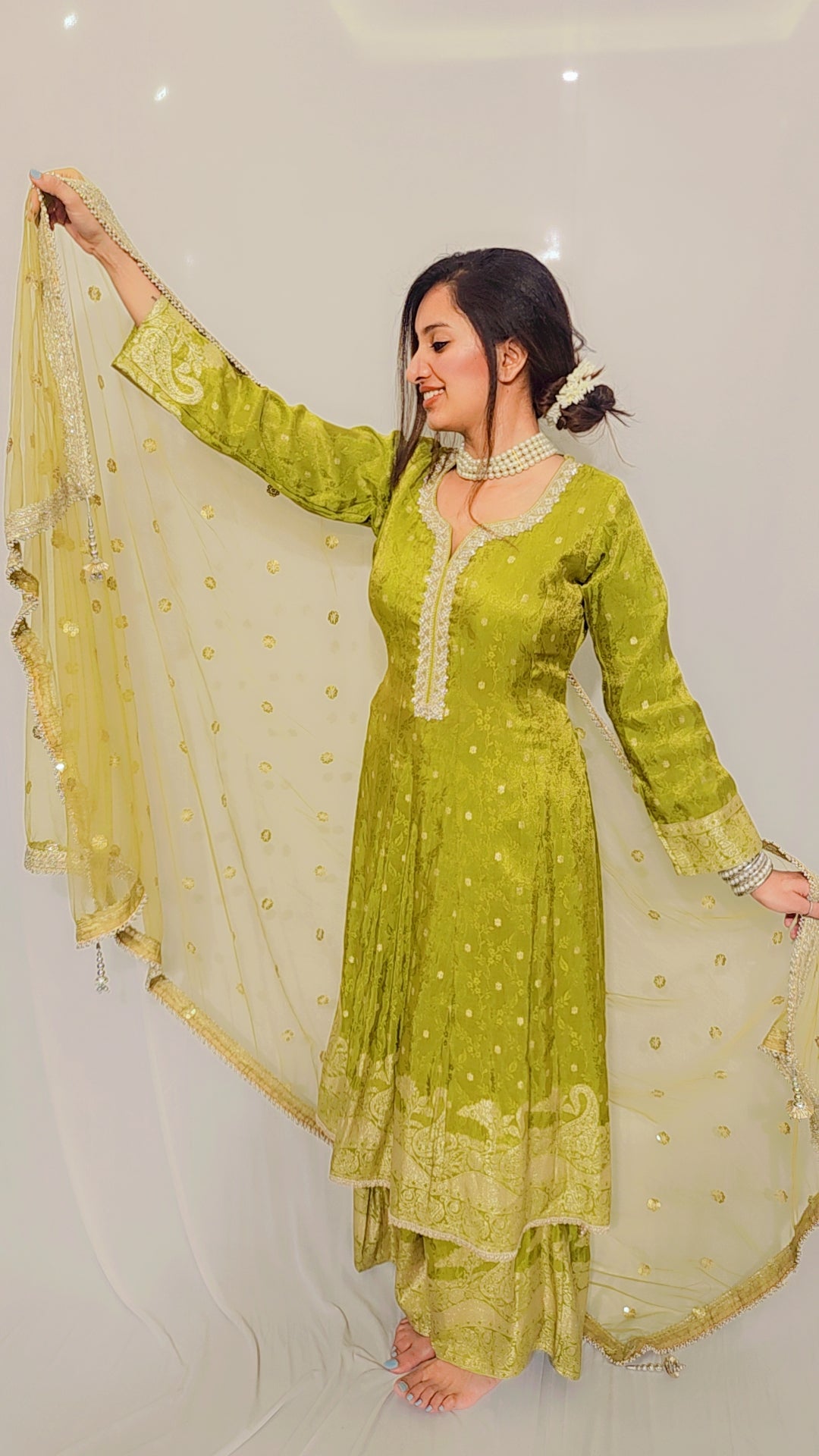 Green Gold Anarkali Set