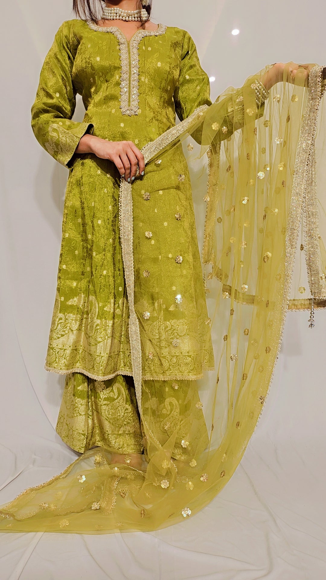 Green Gold Anarkali Set