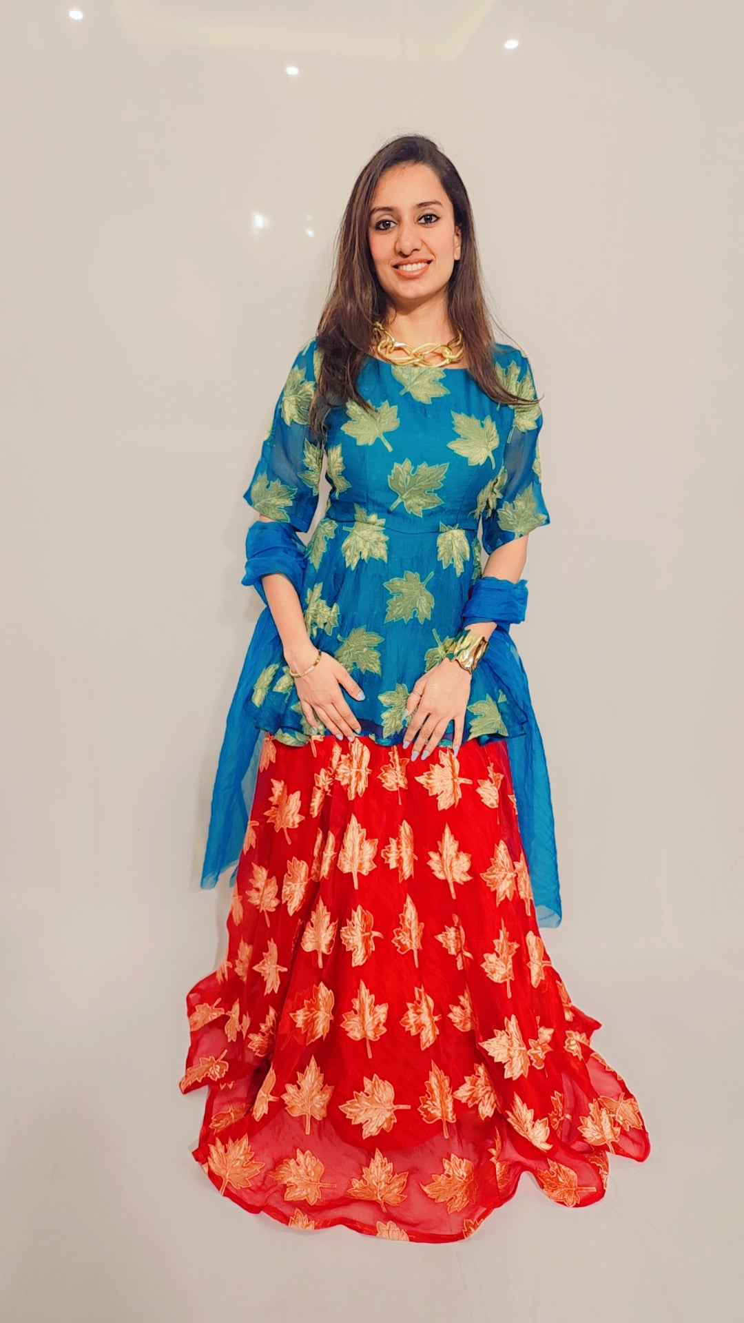 Red Aqua Skirt Set