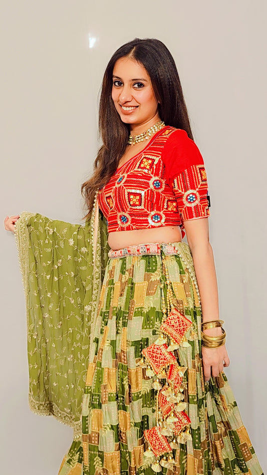 Red Green Maharani Lehenga